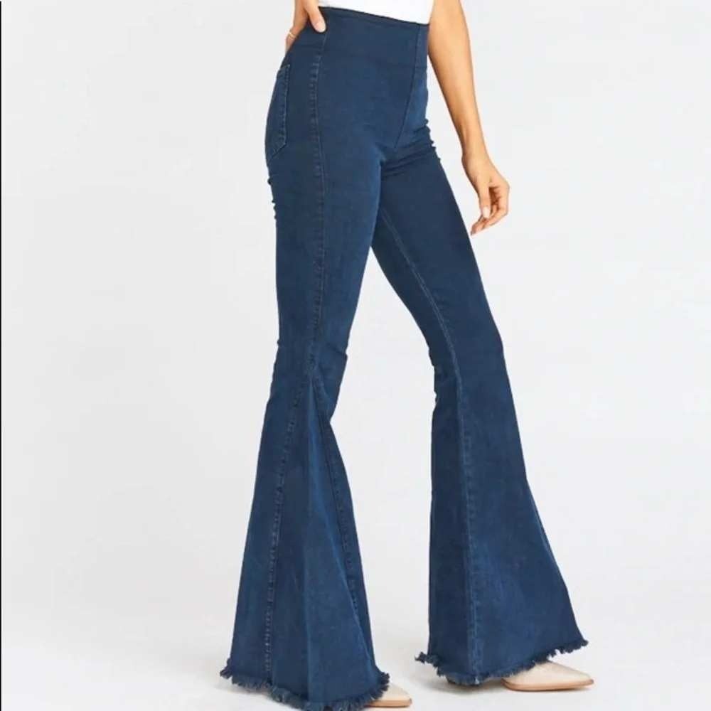 Show Me Your Mumu Berkeley Bells Dark Rainstorm Flare Jeans XS High Rise Frayed